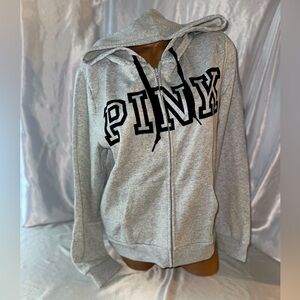 Victorias Secret Pink Hoodie Full Zip Logo Black Heather Gray XL
